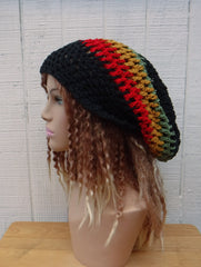 Jamaica Rasta colors cotton slouchy beanie small dread tam hat summer beanie