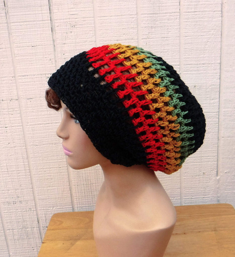 Jamaica Rasta colors cotton slouchy beanie small dread tam hat summer beanie