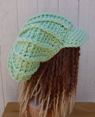 Handmade Thick Newsboy Hat in Mint Green or 30 Custom Colors/Unisex Visor Slouchy Beanie Billed Hat