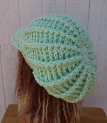Handmade Thick Newsboy Hat in Mint Green or 30 Custom Colors/Unisex Visor Slouchy Beanie Billed Hat