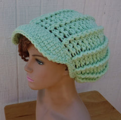 Handmade Thick Newsboy Hat in Mint Green or 30 Custom Colors/Unisex Visor Slouchy Beanie Billed Hat