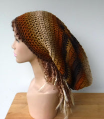 Dread Tam, long slouchy beanie, Brown tones Slouchy Beanie Tam, vegan dreadlocks Hat rasta baggy hat, slouch hat, man woman slouchy hat
