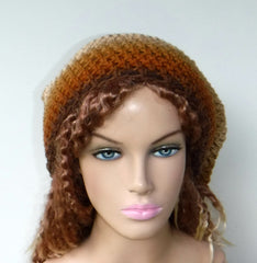 Dread Tam, long slouchy beanie, Brown tones Slouchy Beanie Tam, vegan dreadlocks Hat rasta baggy hat, slouch hat, man woman slouchy hat