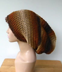 Dread Tam, long slouchy beanie, Brown tones Slouchy Beanie Tam, vegan dreadlocks Hat rasta baggy hat, slouch hat, man woman slouchy hat