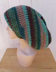 Dread Tam, long slouchy beanie, Brown Green Forest Slouchy Beanie Tam, vegan dreadlocks Hat rasta baggy hat, slouch hat, man woman slouchy hat