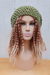 Handmade slouchy green pure Hemp Dread Tam Hat Hippie Slouchy Beanie dreadlocks men women