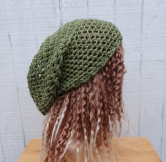 Handmade slouchy green pure Hemp Dread Tam Hat Hippie Slouchy Beanie dreadlocks men women