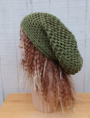 Handmade slouchy green pure Hemp Dread Tam Hat Hippie Slouchy Beanie dreadlocks men women