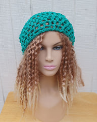 Hemp cotton beanie emerald green slouchy hat Dread Tam Snood hat, crochet summer beanie, woman slouchy hat, man slouch hat, vegan