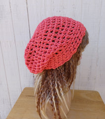Hemp cotton beanie coral slouchy hat Dread Tam Snood hat, crochet summer beanie, woman slouchy hat, man slouch hat, vegan