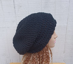 Black slouchy beanie medium Tam Dreadlock Beanie Dread Hat handmade crochet unisex