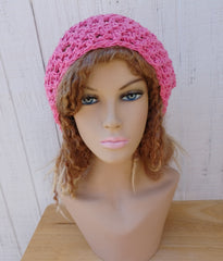 Hemp cotton beanie pink slouchy hat Dread Tam Snood hat, crochet summer beanie, woman slouchy hat, man slouch hat, vegan