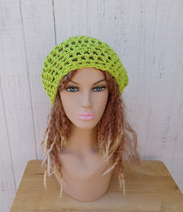 Hemp cotton beanie lime green slouchy hat Dread Tam Snood hat, crochet summer beanie, woman hat, man slouchy hat, vegan
