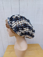 Zebra offwhite charcoal black cotton slouchy beanie small dread tam hat summer beanie