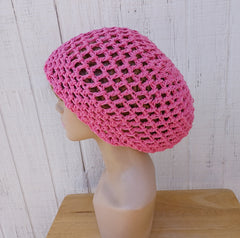 Hemp cotton beanie pink slouchy hat Dread Tam Snood hat, crochet summer beanie, woman slouchy hat, man slouch hat, vegan