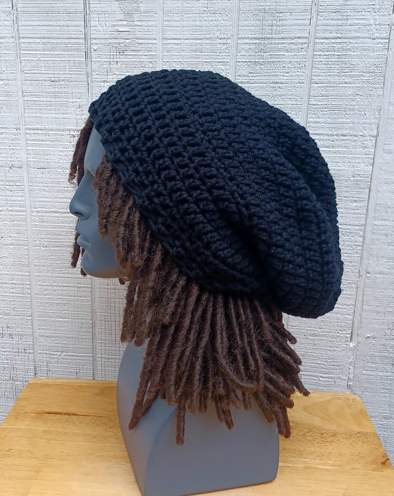 Black slouchy beanie medium Tam Dreadlock Beanie Dread Hat handmade crochet unisex