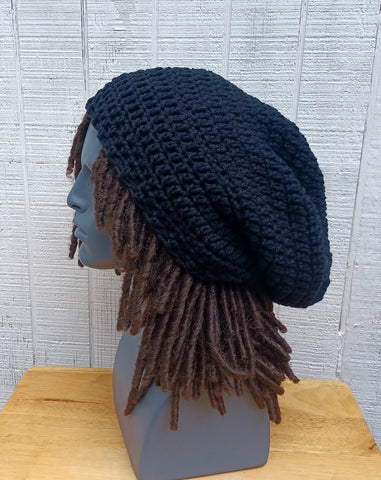 Black slouchy beanie medium Tam Dreadlock Beanie Dread Hat handmade crochet unisex