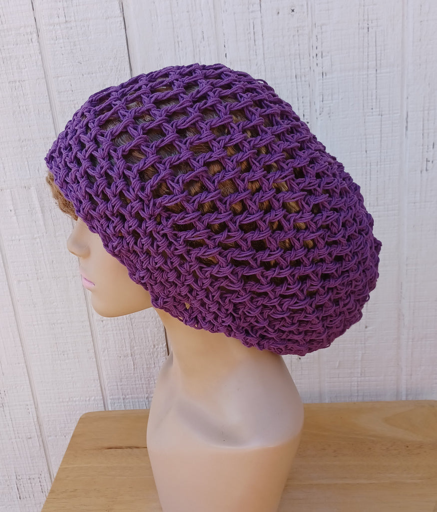 Hemp cotton beanie grape purple slouchy hat Dread Tam Snood hat, crochet summer beanie, woman slouchy hat, man slouch hat, vegan