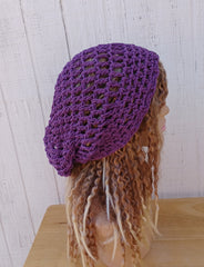 Hemp cotton beanie grape purple slouchy hat Dread Tam Snood hat, crochet summer beanie, woman slouchy hat, man slouch hat, vegan