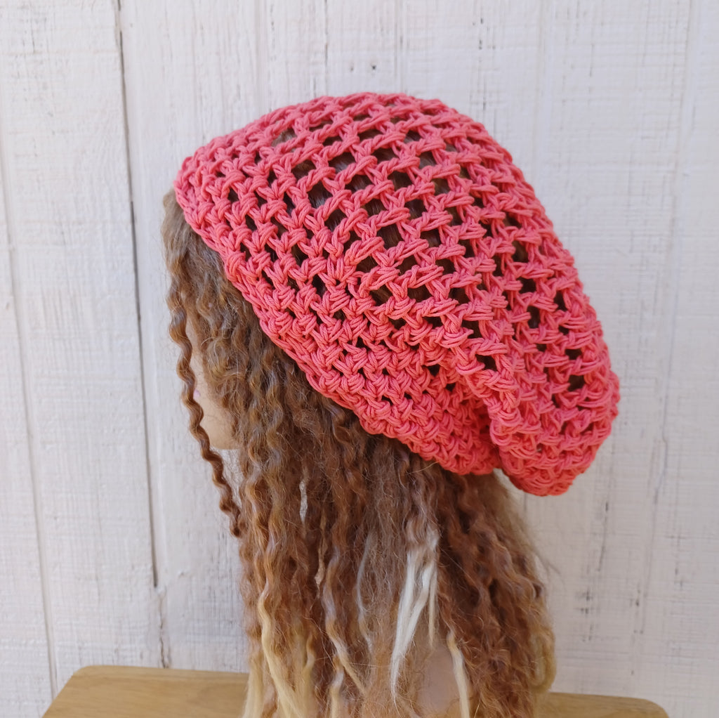Hemp cotton beanie coral slouchy hat Dread Tam Snood hat, crochet summer beanie, woman slouchy hat, man slouch hat, vegan