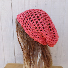Hemp cotton beanie coral slouchy hat Dread Tam Snood hat, crochet summer beanie, woman slouchy hat, man slouch hat, vegan
