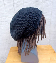 Black slouchy beanie medium Tam Dreadlock Beanie Dread Hat handmade crochet unisex