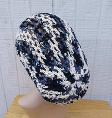 Zebra offwhite charcoal black cotton slouchy beanie small dread tam hat summer beanie