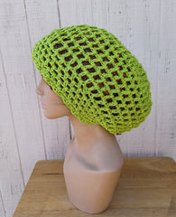 Hemp cotton beanie lime green slouchy hat Dread Tam Snood hat, crochet summer beanie, woman hat, man slouchy hat, vegan