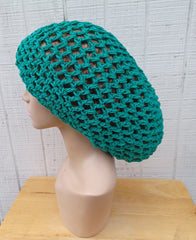 Hemp cotton beanie emerald green slouchy hat Dread Tam Snood hat, crochet summer beanie, woman slouchy hat, man slouch hat, vegan