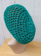 Hemp cotton beanie emerald green slouchy hat Dread Tam Snood hat, crochet summer beanie, woman slouchy hat, man slouch hat, vegan