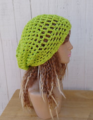 Hemp cotton beanie lime green slouchy hat Dread Tam Snood hat, crochet summer beanie, woman hat, man slouchy hat, vegan