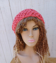 Hemp cotton beanie coral slouchy hat Dread Tam Snood hat, crochet summer beanie, woman slouchy hat, man slouch hat, vegan