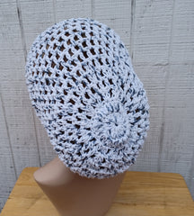 Speckled white charcoal cotton slouchy beanie small dread tam hat summer beanie