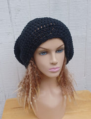 Black slouchy beanie medium Tam Dreadlock Beanie Dread Hat handmade crochet unisex