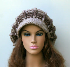 Neutral Visor Newsboy cap, woman man Slouchy Beanie, visor hat, thicker oatmeal mushroom beige brown