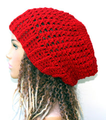 Red slouchy beanie, holly berry red beanie hat, crochet baggy Hat, woman slouchy Christmas red hat
