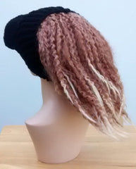 Handmade Black Ponytail hat, Visor Dread Tube cap, billed dread tube headband
