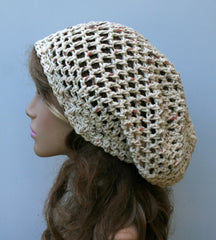 Fall Potpourri Cotton hippie slouchy snood beanie, small dread tam hat, slouch beanie hat