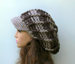 Neutral Visor Newsboy cap, woman man Slouchy Beanie, visor hat, thicker oatmeal mushroom beige brown