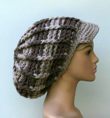 Handmade Neutral Visor Newsboy cap, woman man Slouchy Beanie, visor hat