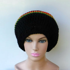 2 in 1 Dread tube or slouchy hat, dreadlocks beanie with open back/black rasta tam hat, man or woman tube hat for dreads/Jamaica slouchy hat