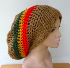 Dread hat, dreadlocks beanie brown or black rasta tam hat, man or woman Jamaica slouchy hat