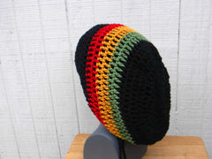 Black Cotton Slouchy Beanie, Wide Hippie Dreadlock Hat, Dread Tam, men or women Slouch Beanie