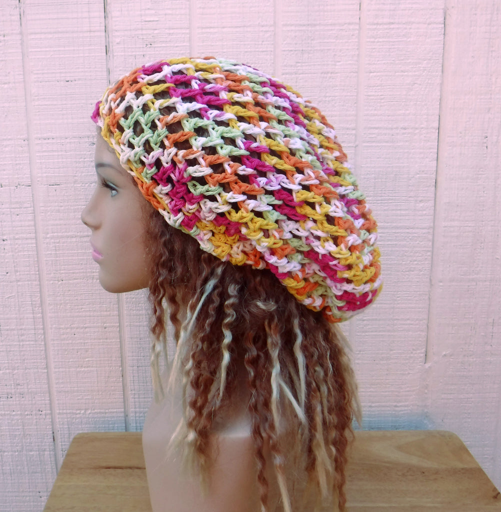 Bright cotton slouchy beanie small dread tam hat summer beanie