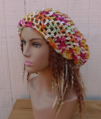 Bright cotton slouchy beanie small dread tam hat summer beanie