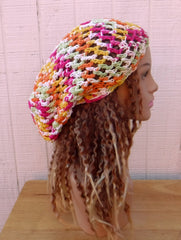 Bright cotton slouchy beanie small dread tam hat summer beanie