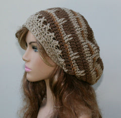 Brown tan slouchy beanie, smaller dread tam, beret hat, men hat, woman beanie