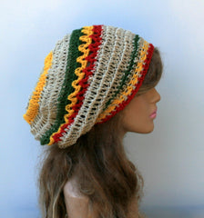 Jamaica slouchy hat, Hemp slouchy beanie hippie, Bohemian dread tam hat rasta colors