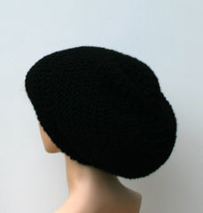 Black Slouchy Beanie, basic dread Tam hat, slouchy hat, woman man beanie handmade
