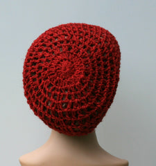 Summer beanie in chili red hemp wool snood small tam slouchy beanie hat handmade